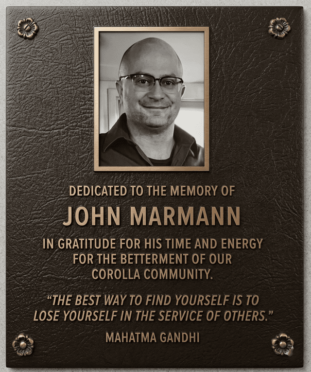 Memorial plaque for John Marmann, founder of Agave Roja